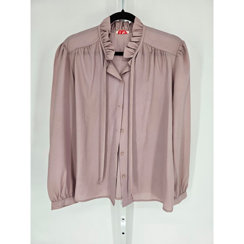 PSI Women's Purple Long Sleeve Ruffle Round Neckline Button Down Top Sz XL